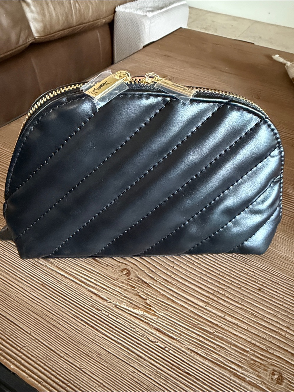 NWOT YSL Beauté Black Quilted Cosmetic Pouch Makeup Bag Gold Zipper Pulls GWP